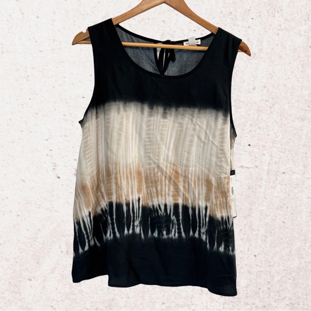 Black and Cream Sleeveless Tank Top with Tie-Dye Style